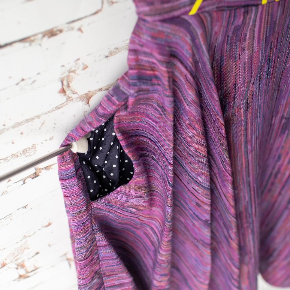 Handmade Women's Small Purple Fit Flare Dress Yellow Piping Short Sleeve Pockets - Picture 6 of 8